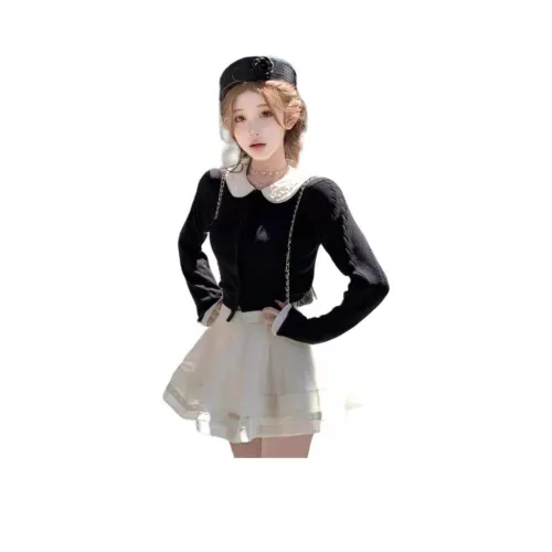 OURUOKE Черный кардиган женский трикотаж