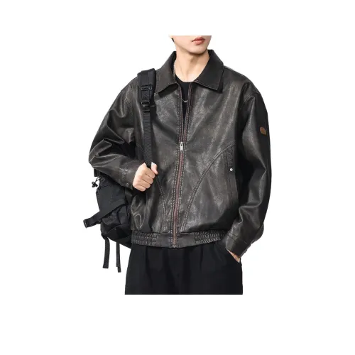 ZENGZHI Кожа Куртка Свободный крой Прямой крой Унисекс