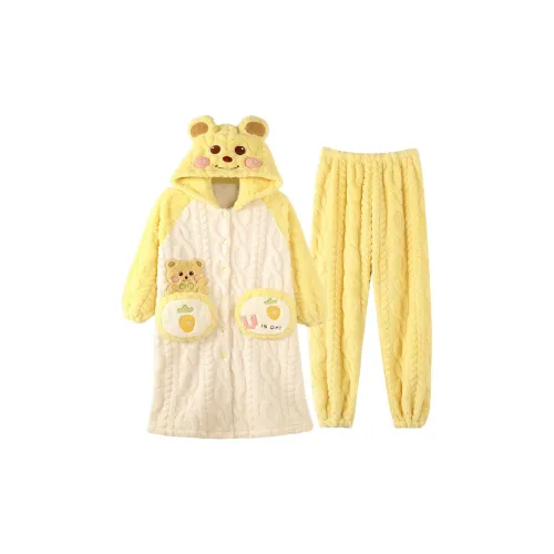 GOYN Медведь Сон Халат + Пижамные Штаны Женские Банные Халаты