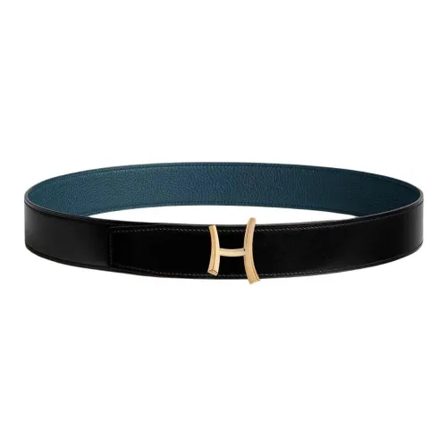 HERMES Коровья кожа Togo Кожаные ремни Мужской Черный Синий Ширина 3,8 см