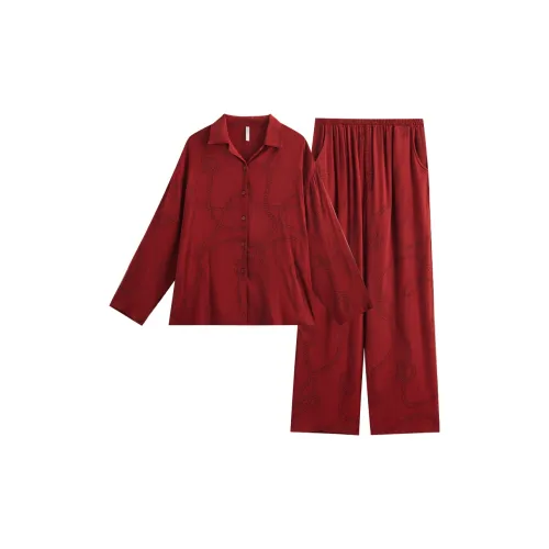Same Language Пижамный комплект Женские Китайский Красный Шнур Узор