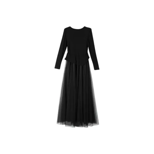 Late White Черный Женские Длинные Платья с Рукавами