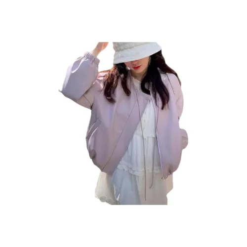 OURUOKE Фиолетовый Женские Кожаные Куртки