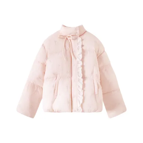 SNZX Розовый Бант Вышивка Пуховая куртка Женские Пуховики (пуховики)