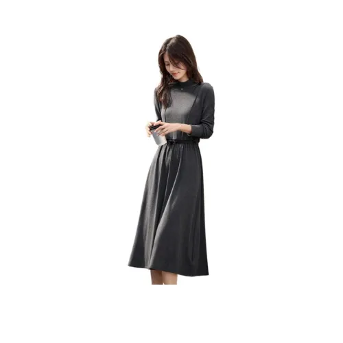 XWI Темно-серый Женские Длинные Платья с Длинными Рукавами