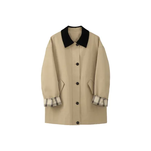 Fstudio Осенний Корейский стиль Премиум Цветовой блок 100% хлопок Длинный рукав Коммутирование Тренчкот Женские