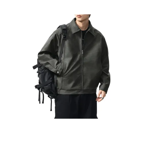 ZENGZHI Кожа Куртка Свободный крой Прямой крой Унисекс