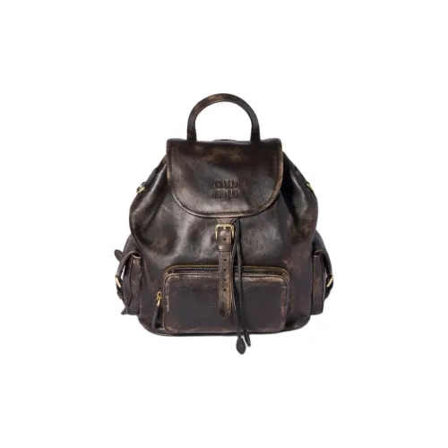MIU MIU Lambskin Backpack Regular Women's Coffee