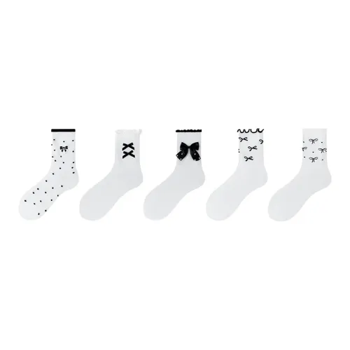 Ronecry Polka Dot Bowknot Women's Mid Calf Socks РонеКри Полка Дот Бант Женские Носки до икры MID
