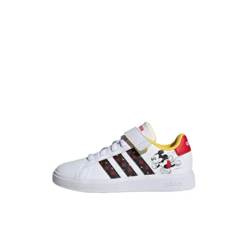 Disney x Adidas Neo GRAND COURT Mickey EL Устойчивые к истиранию низкие скейтбордические кроссовки Белый Черный Красный Желтый Детские
