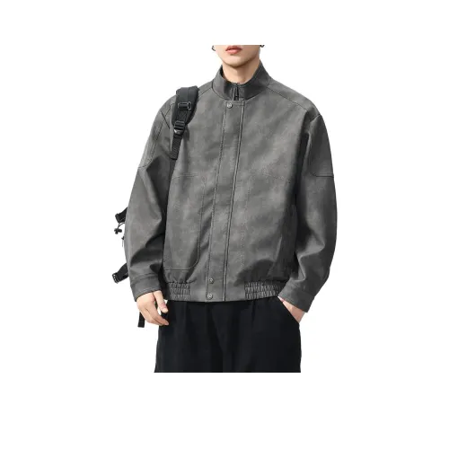 ZENGZHI Кожа Куртка Свободный крой Прямой крой Унисекс