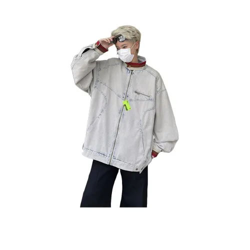 W7H1 Белый Синий Унисекс Джинсовые Куртки