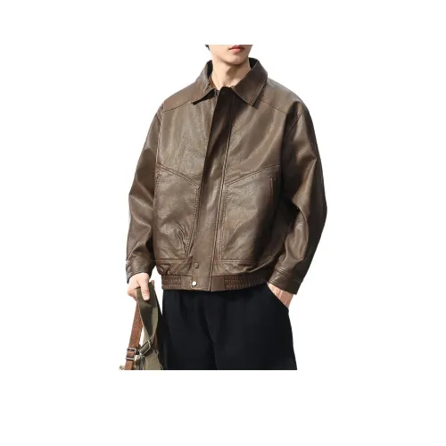 ZENGZHI Кожа Куртка Свободный крой Прямой крой Унисекс