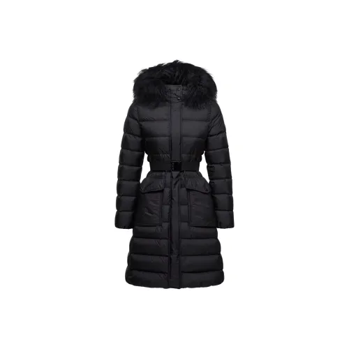 Moncler С капюшоном овчина обшитый длинный пуховик пуховик женский