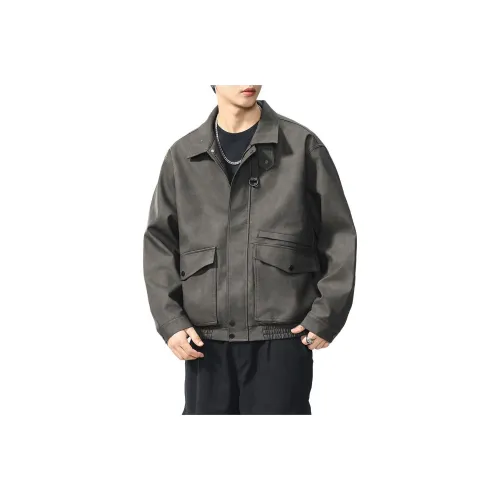 ZENGZHI Кожа Куртка Свободный крой Прямой крой Унисекс