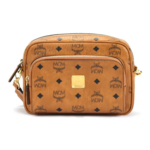 MCM Aren Покрытый холст Camera Сумка Сумка через плечо Сумка на плечо Унисекс Коричневый Коньяк