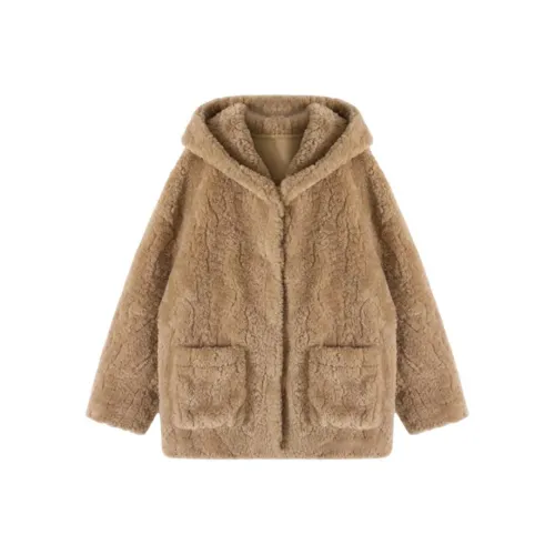 SNZX Молочно-чайный Eco Friendly Овечья шерсть Пальто Женские Меховые изделия