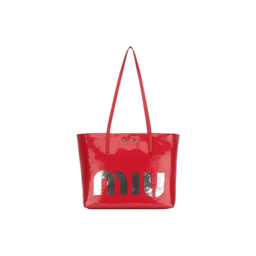 MIU MIU Блестки с кожаными вставками Тоут Сумка Сумка для покупок Сумка Женская Красная