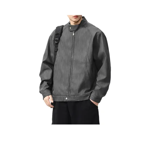 ZENGZHI Кожа Куртка Свободный крой Прямой крой Унисекс