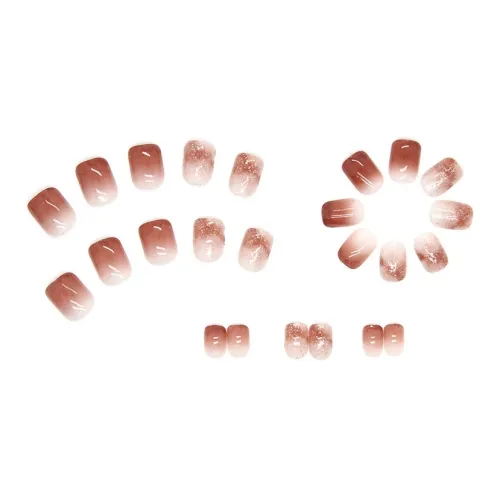 ZHENYUE False Nail Oval Cropped R578 Icy Clear Красный Коричневый Клей Градиент