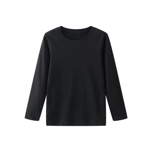Euv Длинный рукав Т-рубашка Осенний и зимний стиль Минималистичный Универсальный Черный Белый Базовый слой Детский