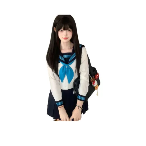 OURUOKE Длинный рукав Топ + 39 см Короткая Юбка + Галстуки-бабочки Женская Униформа