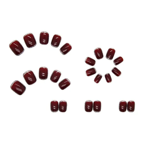 ZHENYUE False Nail Укороченный Квадрат R306 Бургунди Блестящий Розовый Клей Stick Стиль Позиционирование Однотонный