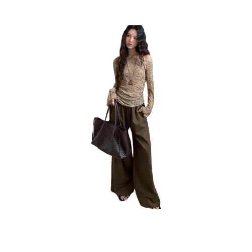 OURUOKE Коричневый топ + коричневые штаны женские повседневные костюмы