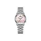 Серебряный корпус, розовый стальной браслет