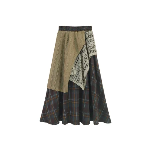 DITB Кофейная клетка Женские Вязаные длинные юбки