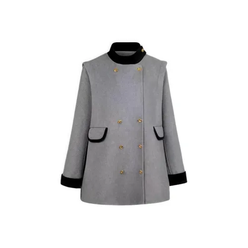 SNZX Серый Шерстяной Пальто Женские Меховые изделия