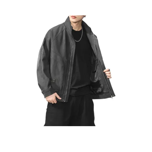 ZENGZHI Кожа Куртка Свободный крой Прямой крой Унисекс