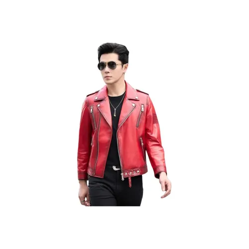 AW Красный Мужская Кожаная Куртка