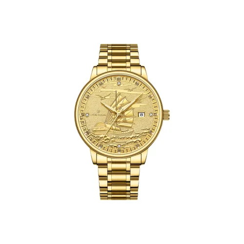 LOUIE JUELEN Автоматический механический механизм ремешок из нержавеющей стали мужские часы золотой циферблат