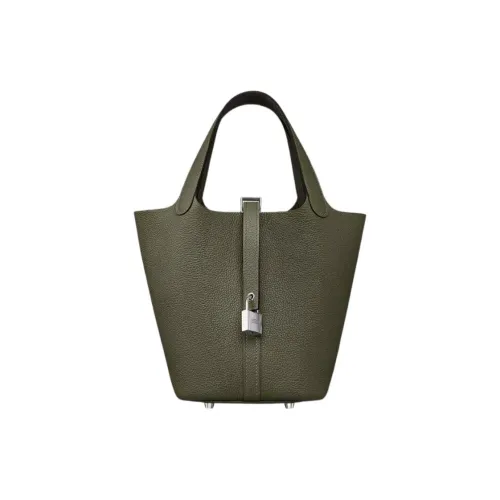 HERMES Picotin Lock Maurice Bullock Кожа Корзина Сумка Ведрообразная Сумка Женская 61 Vert Оливково-зеленый