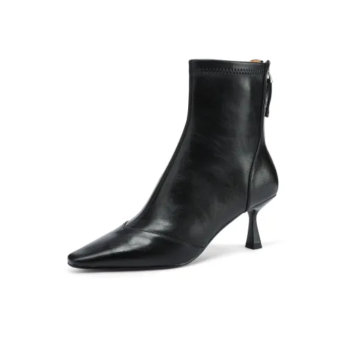 FMM 2025 Fall Winter Корейский стиль Высокий каблук Ботильоны для Женщин Эластичные Кожаные туфли Одиночные Женские ботинки