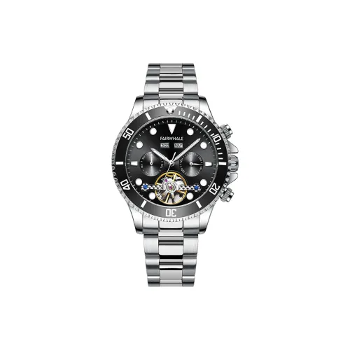 FAIRWHALE Механический механизм Металлический ремешок Часы Мужские Черный циферблат