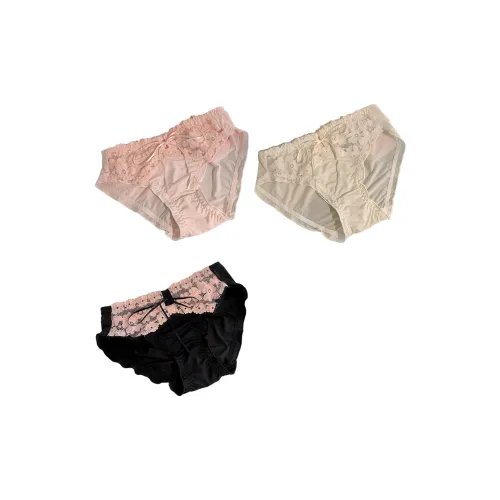 ECONICE Сушеная роза + Невинно-соблазнительный Кремово-абрикосовый + Возлюбленная Черно-розовый [3 шт. More Экономичный] Женские Трусики-бикини