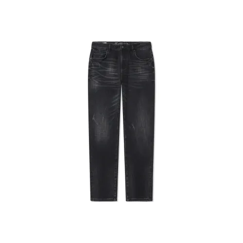 Cabbeen Угольный Черный Облегающие Высокий Отскок Мужские Джинсы