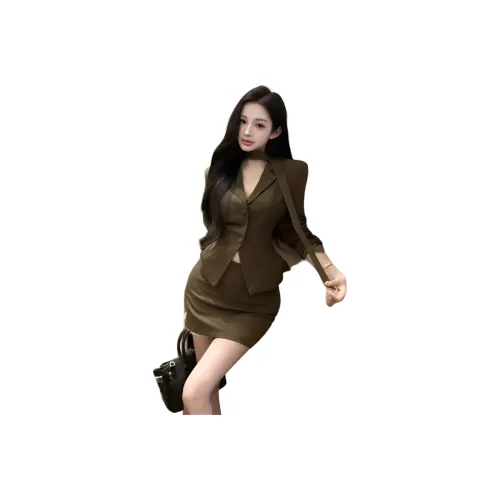 OURUOKE Пальто+Лента+Юбка Женские Комплекты с юбкой