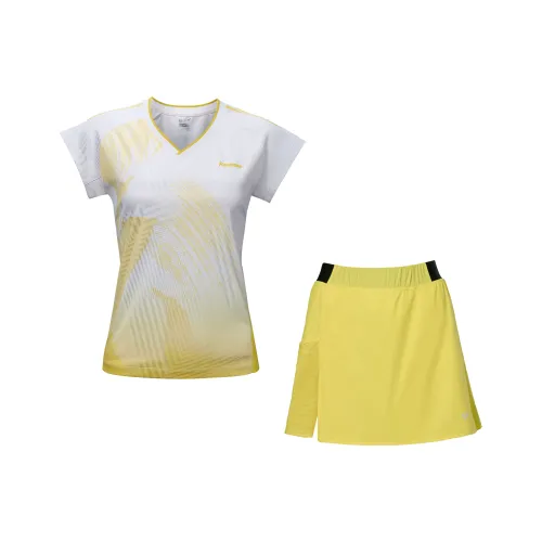 Kawasaki Feitian Series Slim Fit Small Round Pendant Badminton Clothing Sets Women's 2 Pack White Moonlight