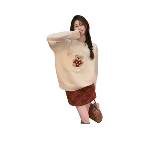 OURUOKE Свитер + Клетка Платье Женские Комплекты с Юбкой