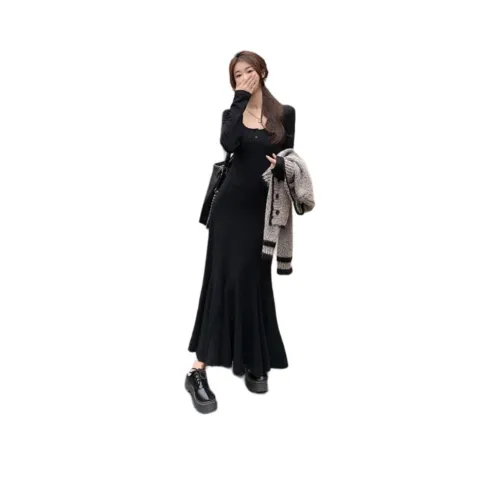 OURUOKE Длинное платье с длинными рукавами женское