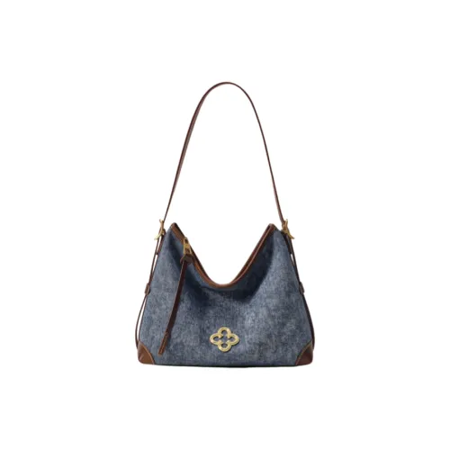 CASSILE Деним Сумка через плечо Средняя Женская Снежинка и Синий и Шоколадный Коричневый