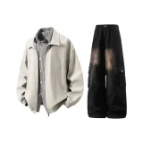 Ecru пальто + черные джинсы