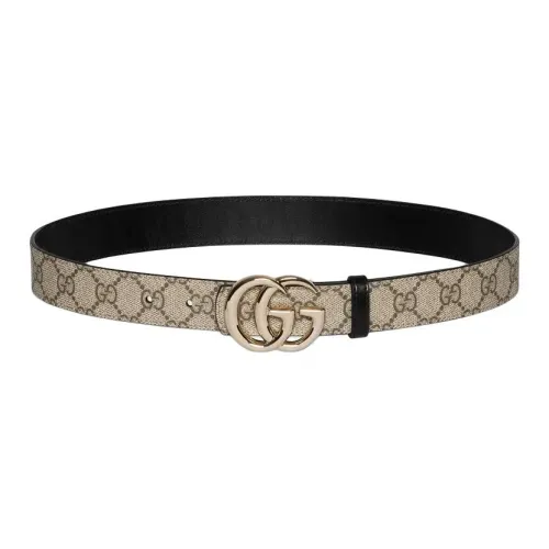 GUCCI 2025 Осенний Зимний GG Marmont Кожаные ремни Унисекс Бежевый Черный Ширина 3 см