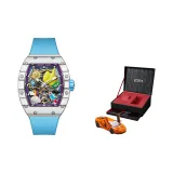 Белый корпус, синий циферблат, резиновый ремешок