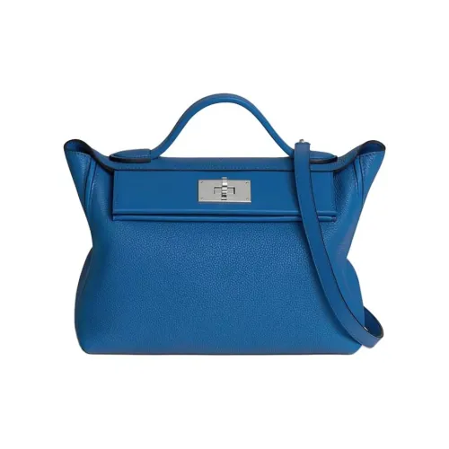 HERMES 24 24 Swift Телячья кожа Сумка Женская Синий Франция