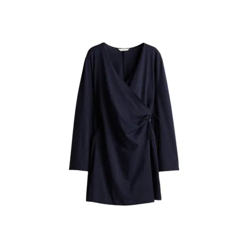 H M Морской синий Женские Длинные Платья с Длинными Рукавами