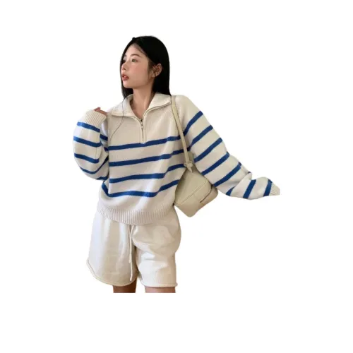 OURUOKE Синие полосы узор женский трикотаж